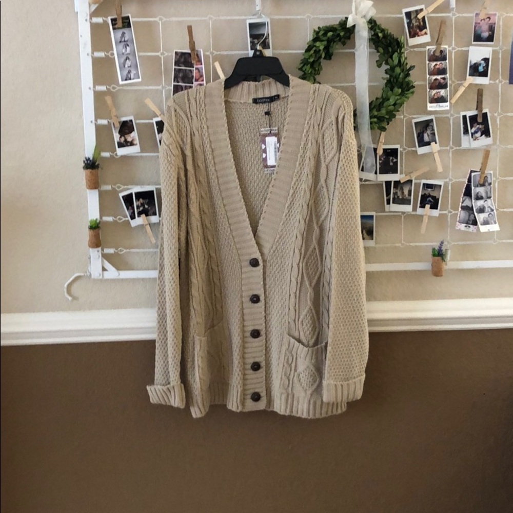 Boohoo Tan Cardigan Sweater